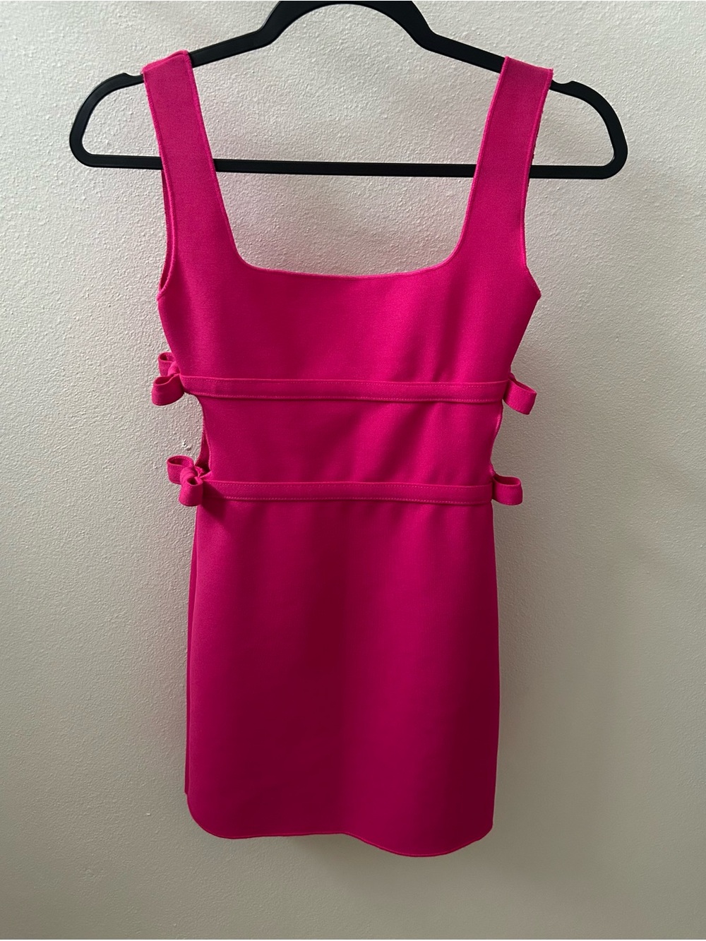 Zara Hot Pink Square-Neck Mini Dress with Side Bow Straps